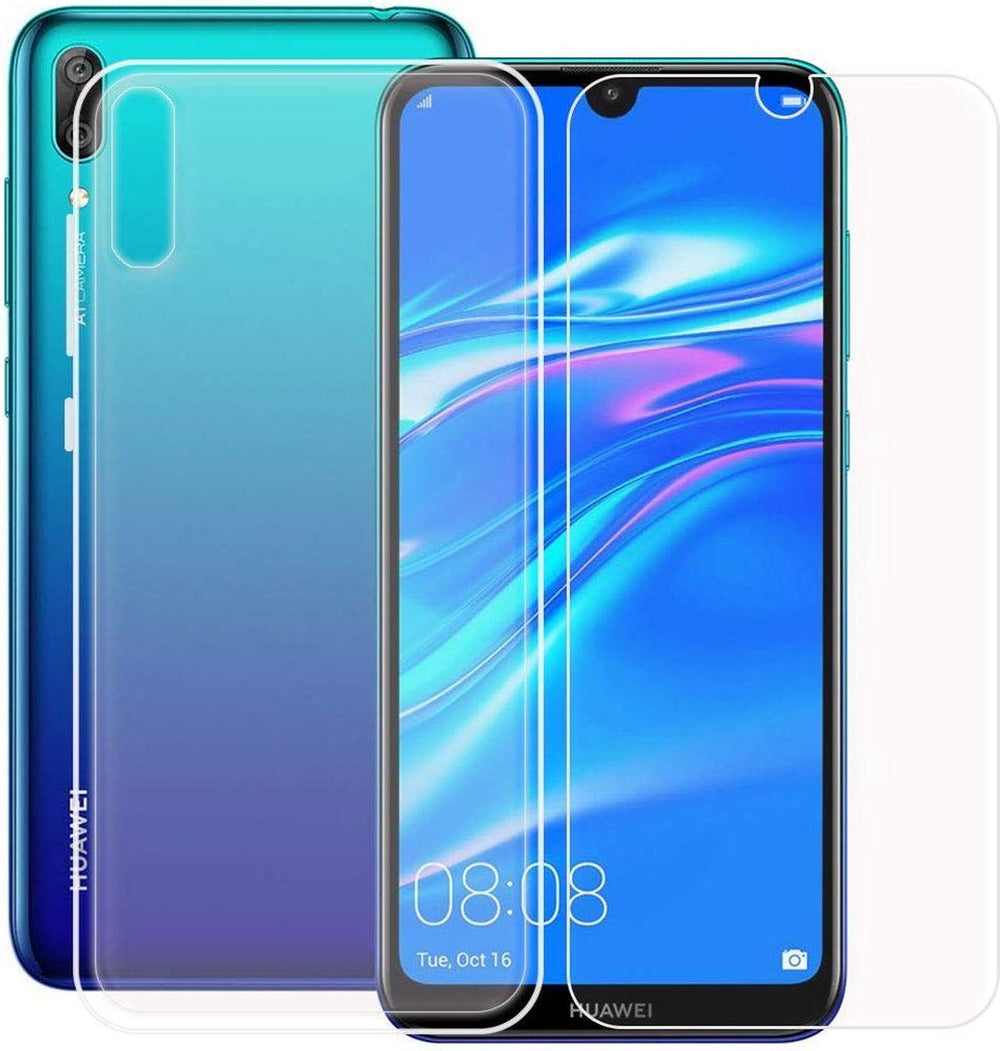 Huawei Y7 2019 Hoesjes – Transparante TPU Siliconen Backcover – Soft Case – Inclusief 2x Screenprotector-Ilumina Benelux