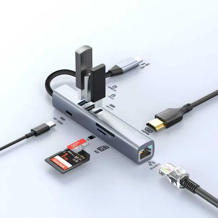 USB-C Hub 8-in-1 – 4K HDMI – 100W Power Delivery – Gigabit Ethernet – USB 3.0 – SD/TF Kaartlezer – Type-C Multiport Adapter