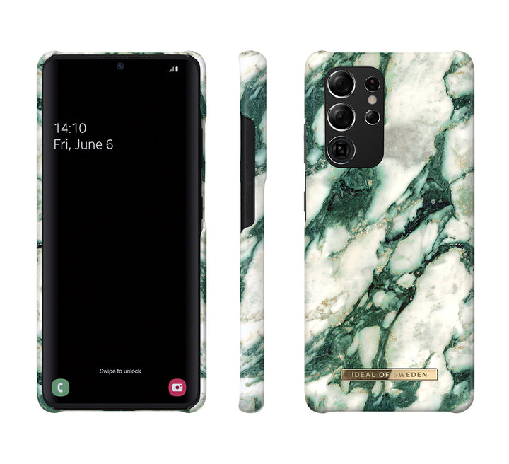 iDeal of Sweden Samsung Galaxy S21 Ultra Backcover hoesje - Fashion Case - Calacatta Emerald Marble-Hoesjes-Ilumina Benelux