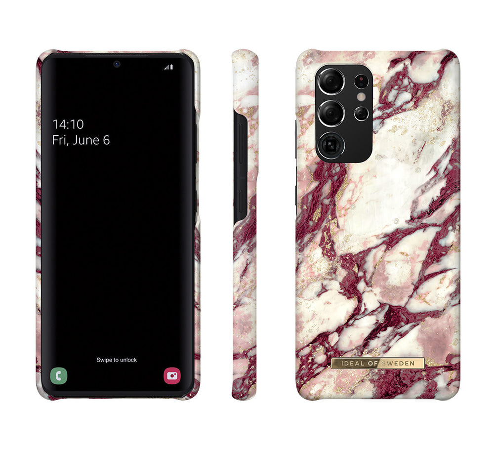 iDeal of Sweden Samsung Galaxy S21 Ultra Backcover hoesje - Fashion Case - Calacatta Ruby Marble-Hoesjes-Ilumina Benelux