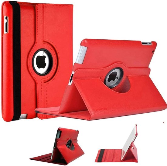 iPad 10.2 (2019-2021) – 360° draaibare multi-stand case – Standfunctie – Rood-Tablethoesjes-Ilumina Benelux