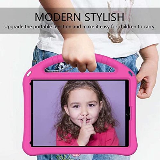 iPad 10.2 (2019-2021) Hoesjes – Kidsproof Siliconen – Handvat & Standfunctie – Roze-Tablethoesjes-Ilumina Benelux