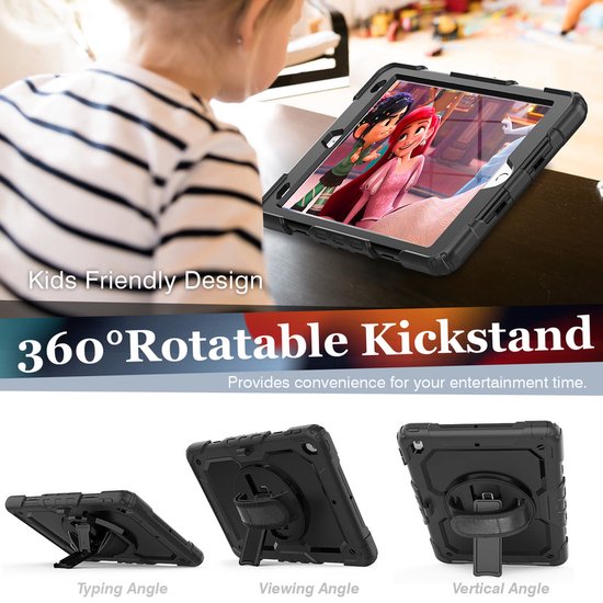 iPad 10.2 (2019-2021) Hoesjes – Kinderhoes met Handvat & standaard – Zwart-Tablethoesjes-Ilumina Benelux