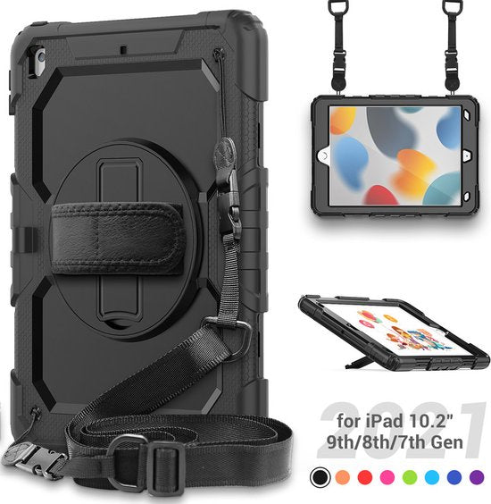 iPad 10.2 (2019-2021) Hoesjes – Kinderhoes met Handvat & standaard – Zwart-Tablethoesjes-Ilumina Benelux