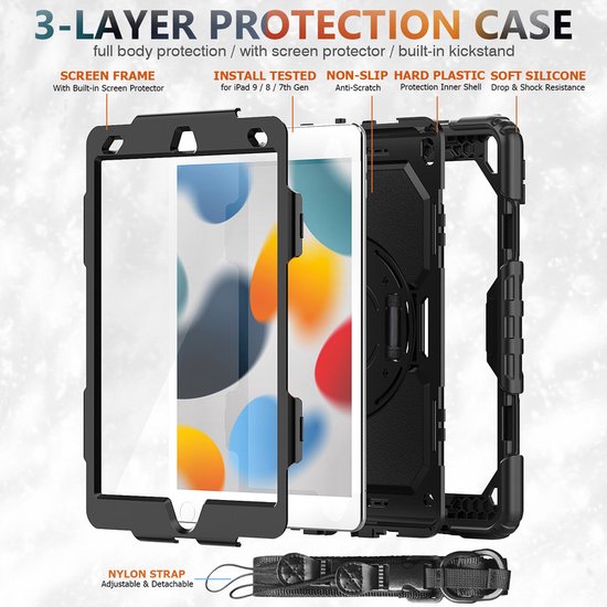 iPad 10.2 (2019-2021) Hoesjes – Kinderhoes met Handvat & standaard – Zwart-Tablethoesjes-Ilumina Benelux
