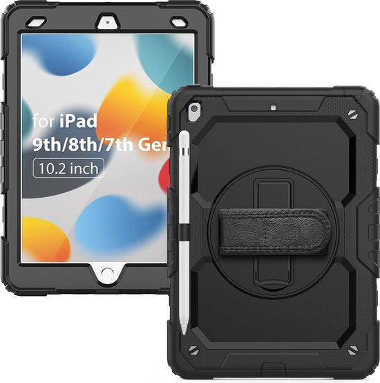 iPad 10.2 (2019-2021) Hoesjes – Kinderhoes met Handvat & standaard – Zwart-Tablethoesjes-Ilumina Benelux