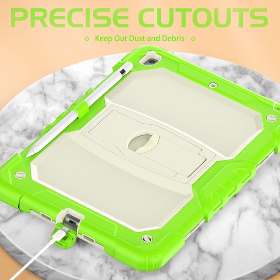 iPad 10.2 (2019-2021) – Robuust Armor Hoesjes – Penhouder – Ingebouwde screenprotector & standaard – Groen-Tablethoesjes-Ilumina Benelux