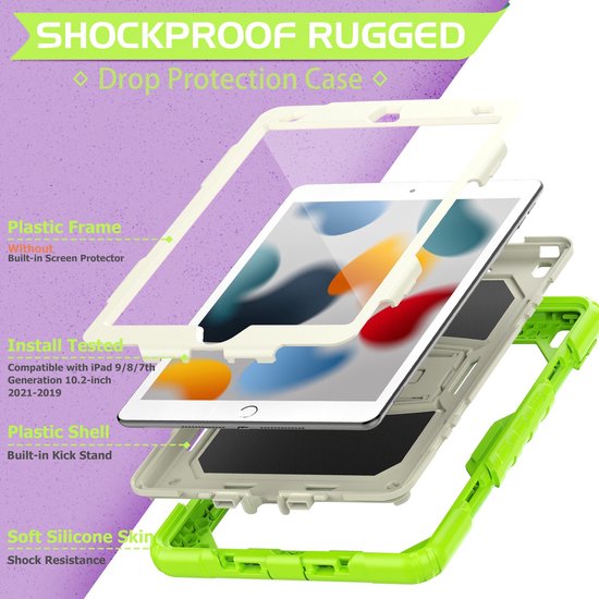 iPad 10.2 (2019-2021) – Robuust Armor Hoesjes – Penhouder – Ingebouwde screenprotector & standaard – Groen-Tablethoesjes-Ilumina Benelux