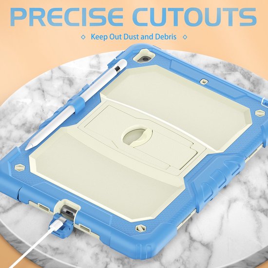 iPad 10.2 (2019-2021) – Robuust Armor – Pencilhouder – Screenprotector & standaard – Hemelsblauw-Tablethoesjes-Ilumina Benelux