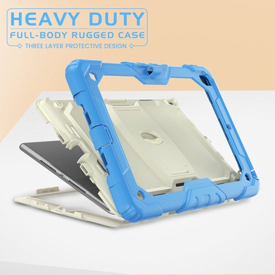 iPad 10.2 (2019-2021) – Robuust Armor – Pencilhouder – Screenprotector & standaard – Hemelsblauw-Tablethoesjes-Ilumina Benelux