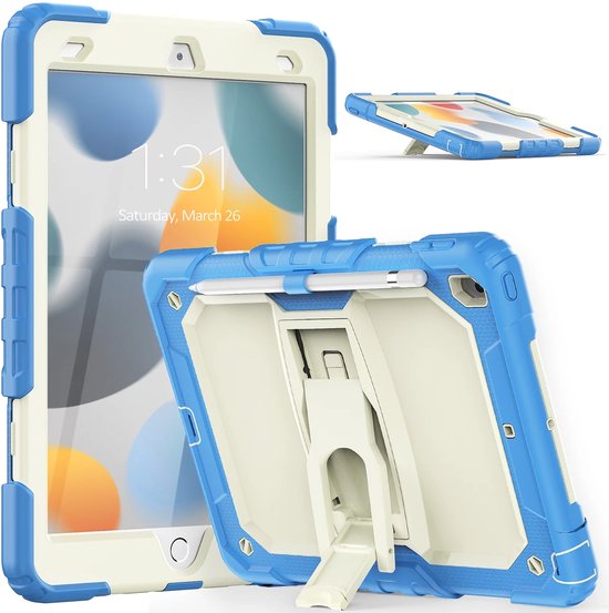 iPad 10.2 (2019-2021) – Robuust Armor – Pencilhouder – Screenprotector & standaard – Hemelsblauw-Tablethoesjes-Ilumina Benelux