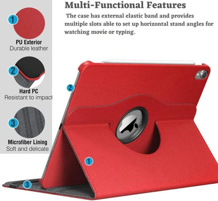 iPad 10.2 (2019/2020/2021) Hoesjes – 360° draaibaar – Multi-stand Standfunctie – Rood-Tablethoesjes-Ilumina Benelux