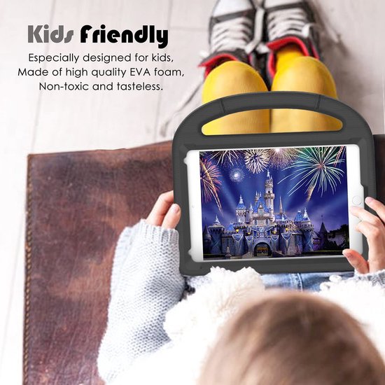 iPad 10.2 (2019/2020/2021) Hoesjes – Kidsproof Siliconen – Handvat & Standfunctie – Zwart-Tablethoesjes-Ilumina Benelux