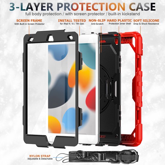 iPad 10.2 (2019/2020/2021) Hoesjes – Kinderhoes met Handvat – Standfunctie – Zwart-Tablethoesjes-Ilumina Benelux