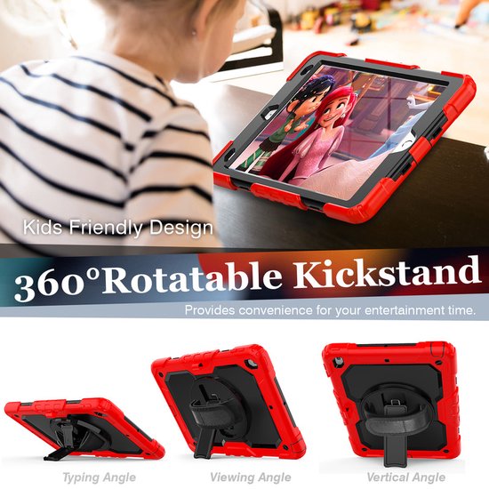 iPad 10.2 (2019/2020/2021) Hoesjes – Kinderhoes met Handvat – Standfunctie – Zwart-Tablethoesjes-Ilumina Benelux