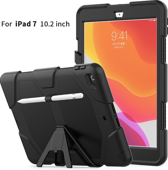 iPad 10.2 (2019/2020/2021) – Rugged Hoesjes – Schokbestendig – Kickstand Standfunctie – Zwart-Tablethoesjes-Ilumina Benelux