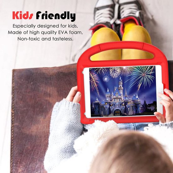 iPad 10.2 2020 Hoesjes – Kidsproof Siliconen – Handvat & Standfunctie – Rood-Tablethoesjes-Ilumina Benelux