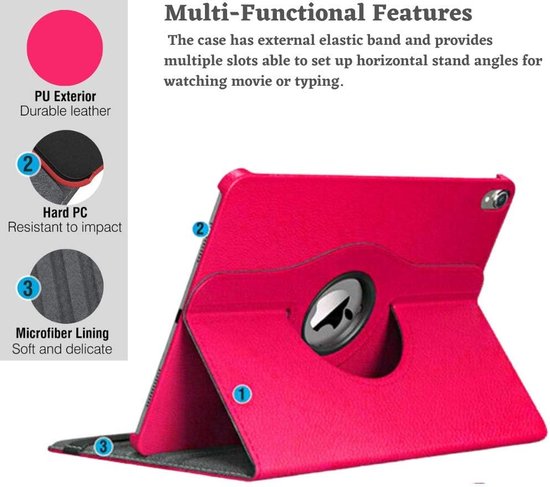 iPad 2/3/4 9.7 inch Hoesjes – 360° draaibaar – Multi-stand standfunctie – Donkerroze-Tablethoesjes-Ilumina Benelux