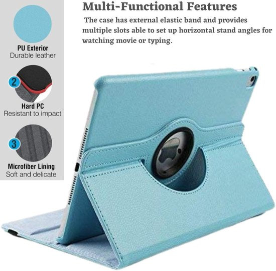 iPad 2/3/4 9.7 inch Hoesjes – 360° draaibaar – Multi-stand standfunctie – Lichtblauw-Tablethoesjes-Ilumina Benelux