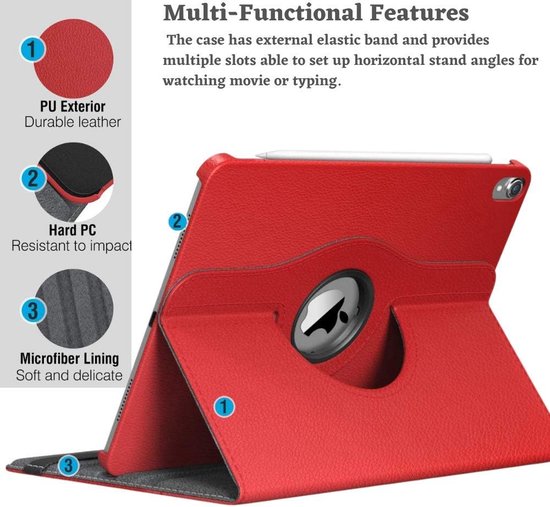 iPad 2/3/4 9.7 inch Hoesjes – 360° draaibaar multi-stand – Standfunctie – Rood-Tablethoesjes-Ilumina Benelux