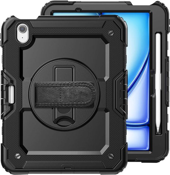 iPad Air 11 inch 2024/2025/2026 (M2/M3/M4) Hoesjes – Kidsproof – Handvat & standaard – Zwart-Tablethoesjes-Ilumina Benelux