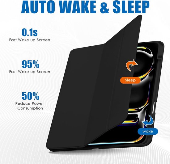 iPad Air 11 inch 2024/2025/2026 (M2/M3/M4) Tri-Fold standaard – Pencil-houder – Auto wake/sleep – Zwart-Tablethoesjes-Ilumina Benelux