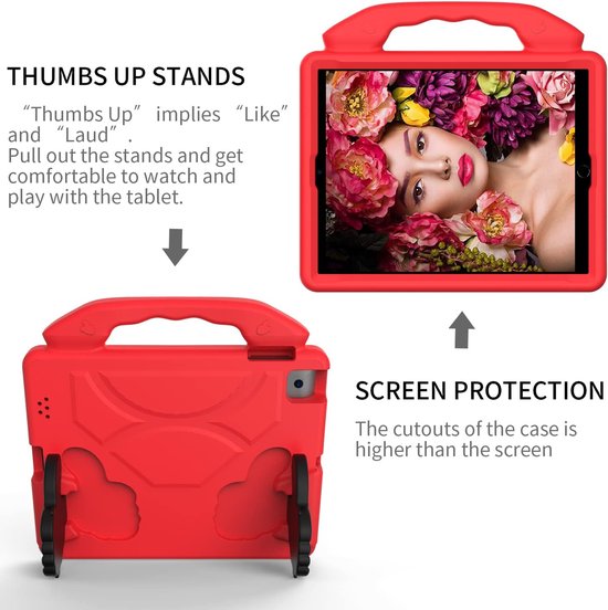 iPad Air 1/2 & Pro 9.7 & iPad 2017/2018 Hoesjes – Kidsproof – Handvat – Standfunctie – Rood-Tablethoesjes-Ilumina Benelux