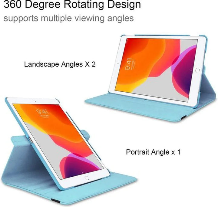 iPad Air 1/2 & iPad 2017/2018 9.7 inch Hoesjes – 360° draaibaar multi-stand – Screenprotector + stylus – Lichtblauw-Tablethoesjes-Ilumina Benelux
