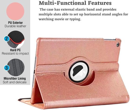 iPad Air 1/2 & iPad 5/6 9,7 inch Hoesjes – 360° draaibaar – Multi-stand – Roségoud-Tablethoesjes-Ilumina Benelux