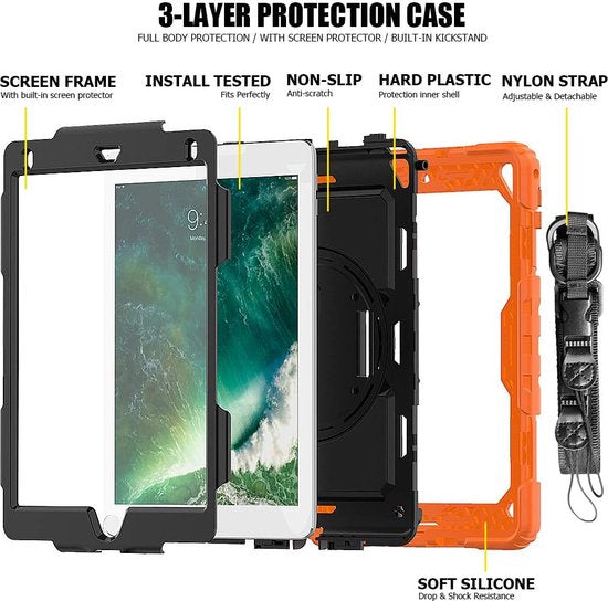 iPad Air 1/2 & iPad 9.7 2017/2018 – Extreme Armor Hoesjes – Schokbestendig – Screenprotector – Oranje-Tablethoesjes-Ilumina Benelux
