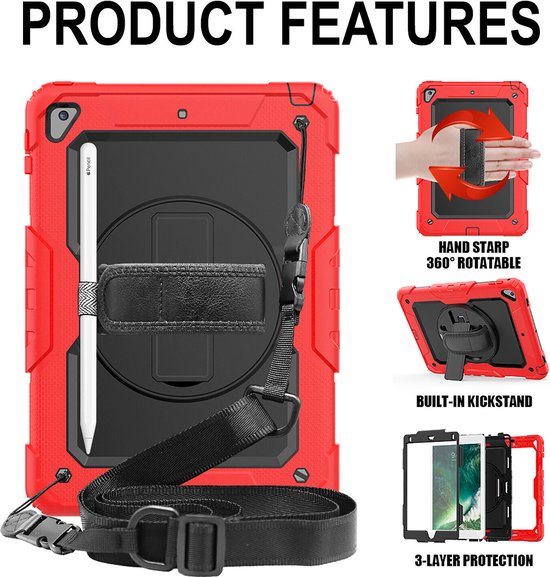 iPad Air 1/2 & iPad 9.7 2017/2018 – Extreme Armor Hoesjes – Schokbestendig – Screenprotector – Rood-Tablethoesjes-Ilumina Benelux