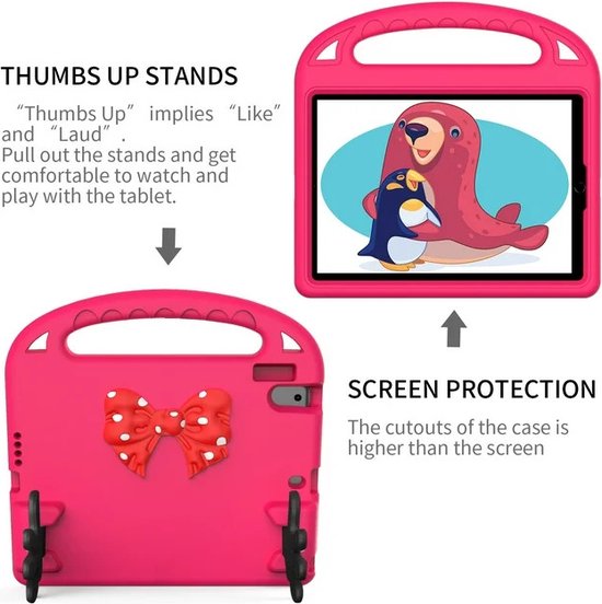 iPad Air 1/2 & iPad Pro 9.7 & iPad 2017/2018 Hoesjes – Kidsproof – Handvat – Standfunctie – Donkerroze-Tablethoesjes-Ilumina Benelux
