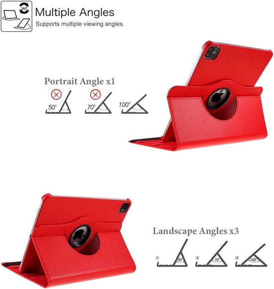 iPad Air 13 inch (2025/2024) & iPad Air 6 (2024) Hoesjes – 360° draaibaar – Multi-stand – Rood-Tablethoesjes-Ilumina Benelux