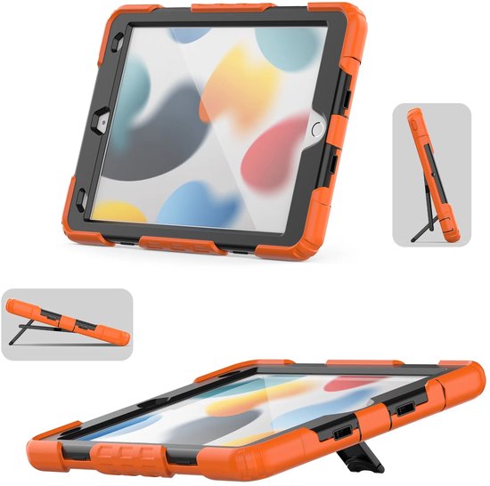 iPad Air 3 / iPad Pro 10.5 (2017) – Robuust Armor – Pencilhouder – Screenprotector & standaard – Oranje-Tablethoesjes-Ilumina Benelux