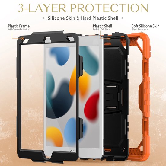 iPad Air 3 / iPad Pro 10.5 (2017) – Robuust Armor – Pencilhouder – Screenprotector & standaard – Oranje-Tablethoesjes-Ilumina Benelux