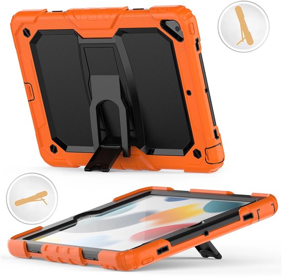iPad Air 3 / iPad Pro 10.5 (2017) – Robuust Armor – Pencilhouder – Screenprotector & standaard – Oranje-Tablethoesjes-Ilumina Benelux