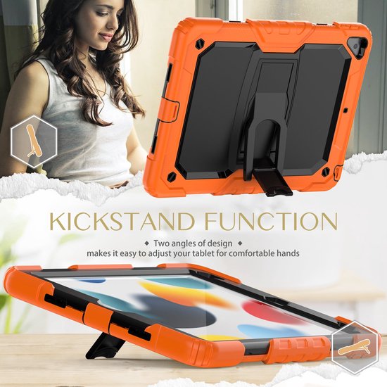 iPad Air 3 / iPad Pro 10.5 (2017) – Robuust Armor – Pencilhouder – Screenprotector & standaard – Oranje-Tablethoesjes-Ilumina Benelux