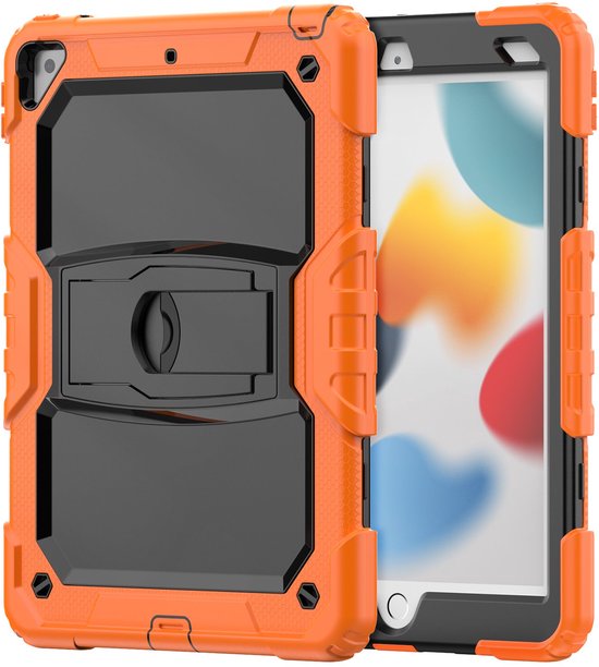 iPad Air 3 / iPad Pro 10.5 (2017) – Robuust Armor – Pencilhouder – Screenprotector & standaard – Oranje-Tablethoesjes-Ilumina Benelux