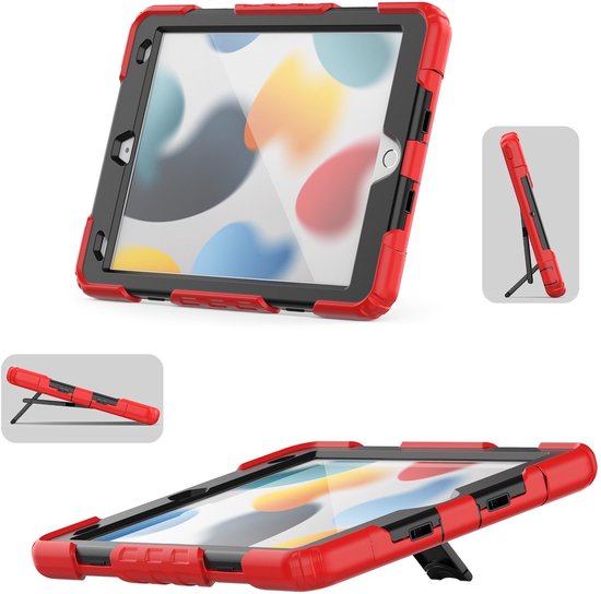 iPad Air 3 / iPad Pro 10.5 (2017) – Robuust Armor – Pencilhouder – Screenprotector & standaard – Rood-Tablethoesjes-Ilumina Benelux