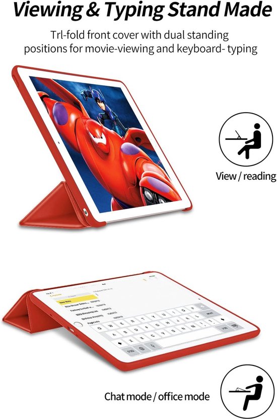 iPad Air 5 / Air 4 / iPad Air 11 inch 2024/2025/2026 (M2/M3/M4) – Ultraslank Tri-Fold Smart Cover – Standfunctie – Rood-Tablethoesjes-Ilumina Benelux