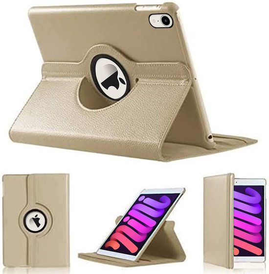 iPad Mini 6/7 Hoesjes – 360° draaibaar – Multi-stand Standfunctie – Goud-Tablethoesjes-Ilumina Benelux
