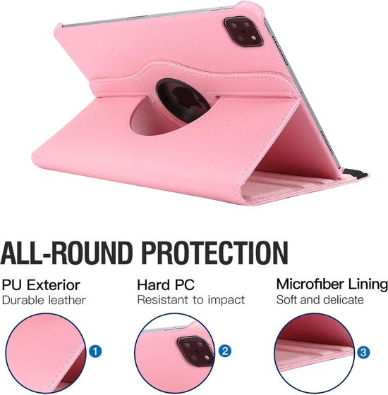 iPad Pro 11 (2020/2021/2022) Hoesjes – 360° draaibaar – Multi-stand Standfunctie – Lichtroze-Tablethoesjes-Ilumina Benelux