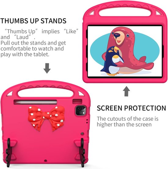iPad Pro 11 Inch Hoesjes – Kinderhoes met Handvat en standaard – Donkerroze-Tablethoesjes-Ilumina Benelux