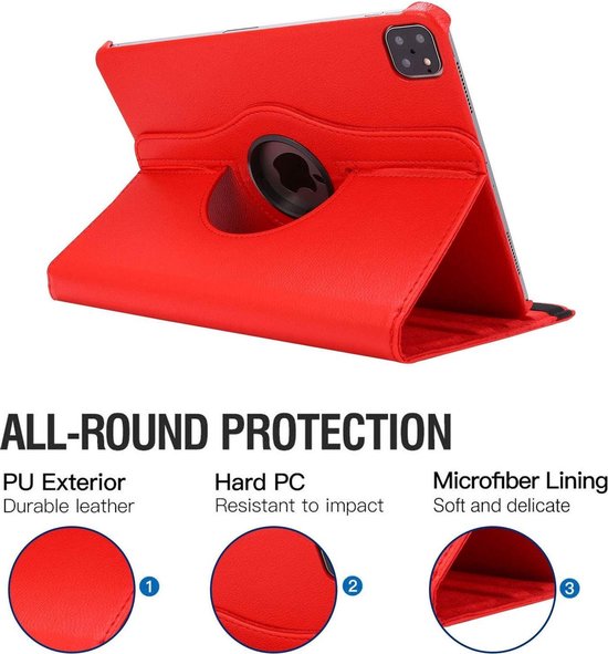 iPad Pro 11 inch 2020/2021/2022 Hoesjes – 360° draaibaar – Multi-stand – Rood-Tablethoesjes-Ilumina Benelux