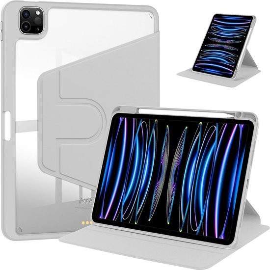 iPad Pro 12,9 inch 2022/2021/2020 & iPad Air 13 Inch (2025) M3 / Air 13 inch (2024) M2 – Acryl Stand Case – Pencilhouder – Grijs-Tablethoesjes-Ilumina Benelux