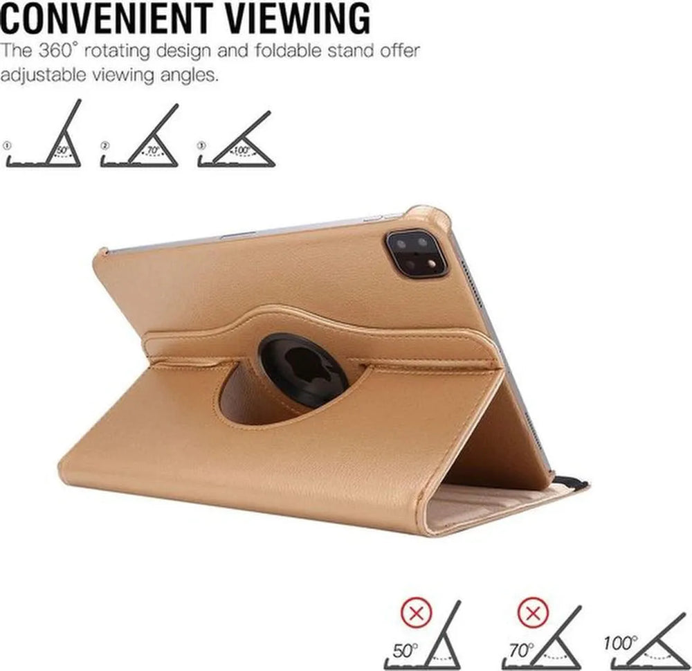 iPad Pro 12.9 (2020/2021/2022) Hoesjes – 360° draaibaar – Multi-stand – Goud-Tablethoesjes-Ilumina Benelux