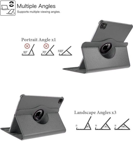 iPad Pro 12.9 (2020/2021/2022) Hoesjes – 360° draaibaar – Multi-stand – Grijs-Tablethoesjes-Ilumina Benelux