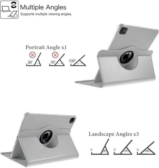iPad Pro 12.9 (2020/2021/2022) Hoesjes – 360° draaibaar – Multi-stand – Zilver-Tablethoesjes-Ilumina Benelux