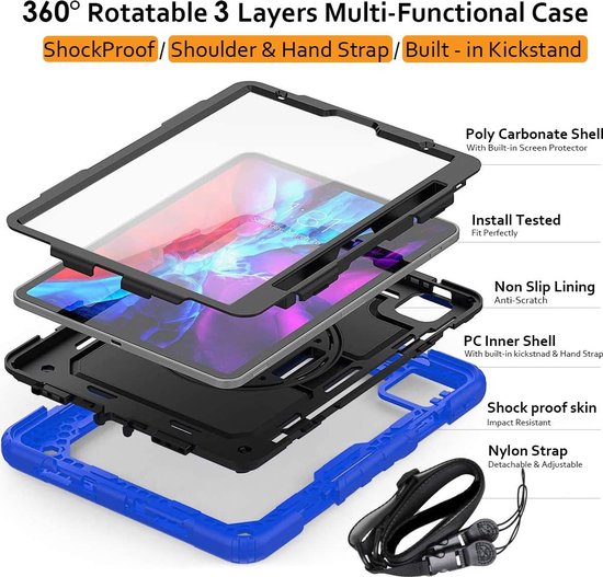 iPad Pro 12.9 (2020/2021/2022) Hoesjes – Schokbestendig – Ingebouwde Screenprotector – Blauw-Tablethoesjes-Ilumina Benelux