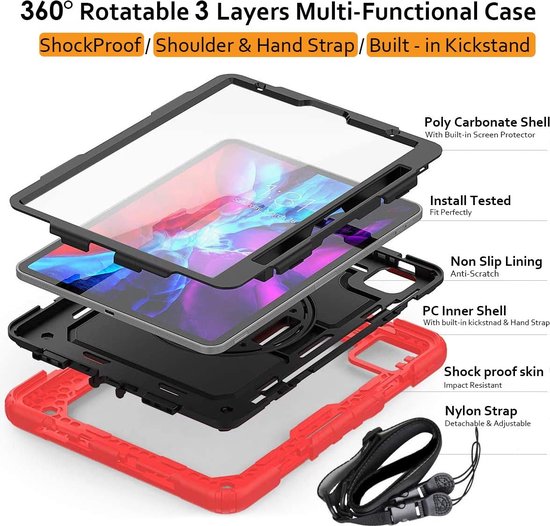iPad Pro 12.9 (2020/2021/2022) – Robuust Armor Hoesjes – Schokbestendig – Screenprotector – Rood-Tablethoesjes-Ilumina Benelux